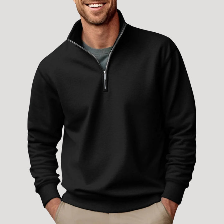 Relaxed Mens Jumper with Quarter-Zip in Black