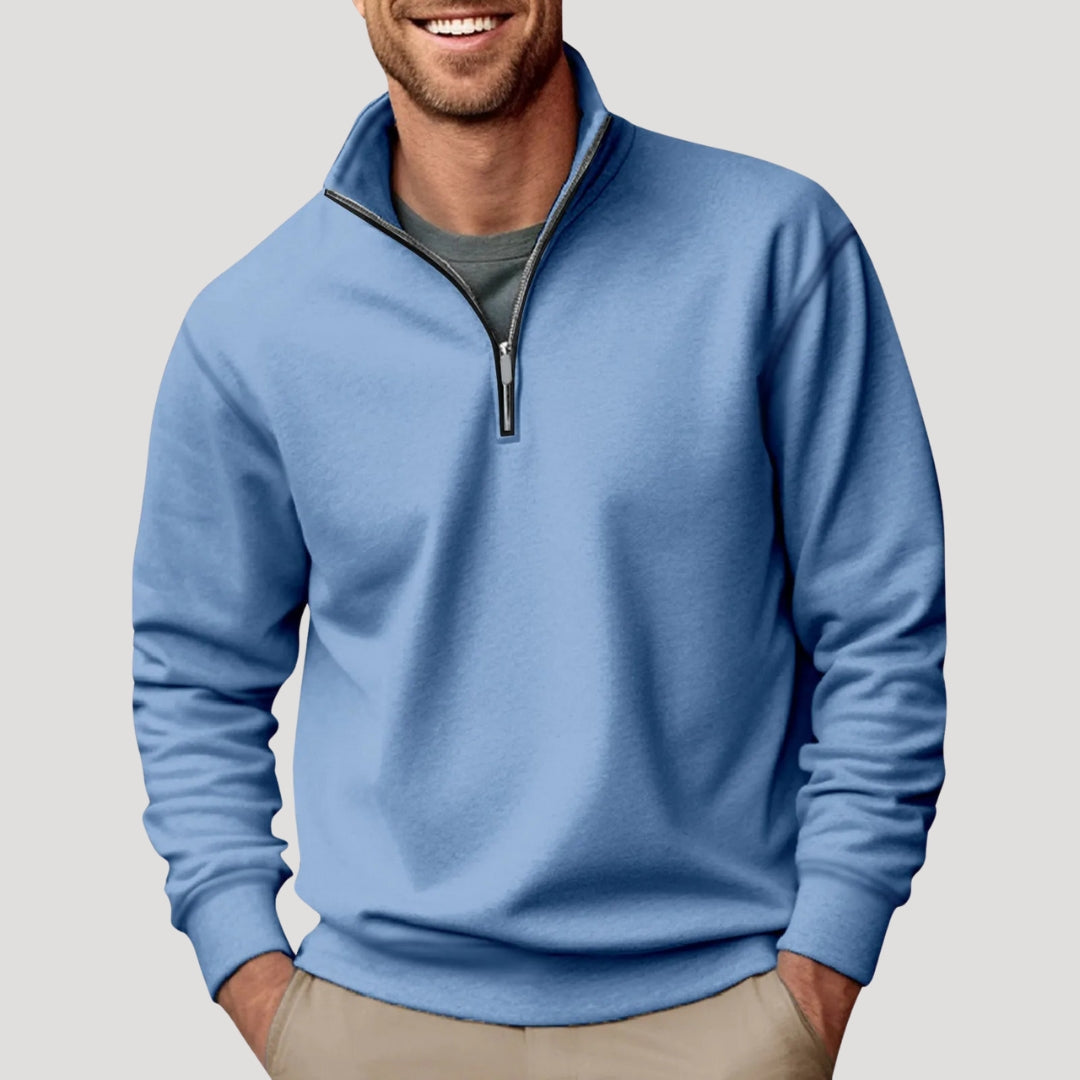 Relaxed Mens Jumper with Quarter-Zip in Blue