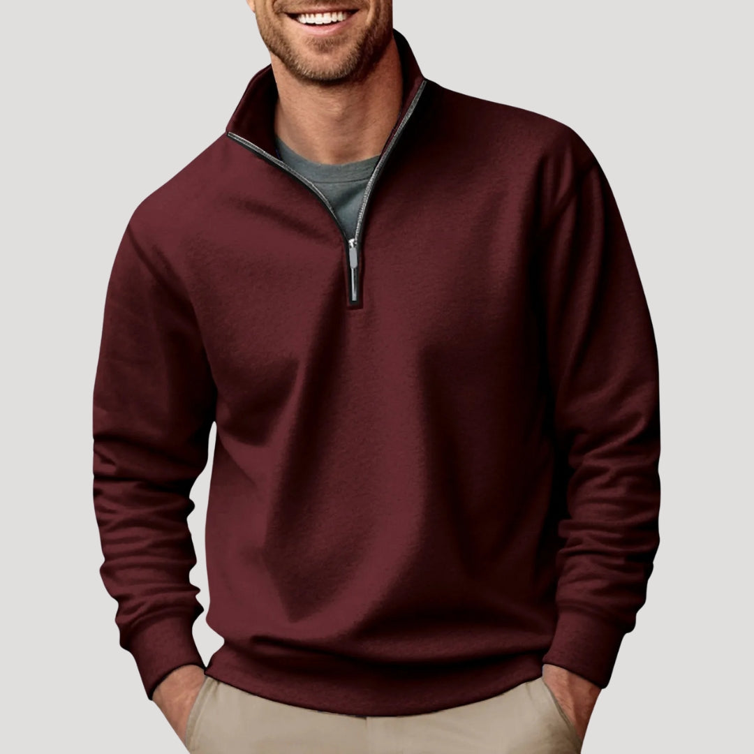Relaxed Mens Jumper with Quarter-Zip in Brown