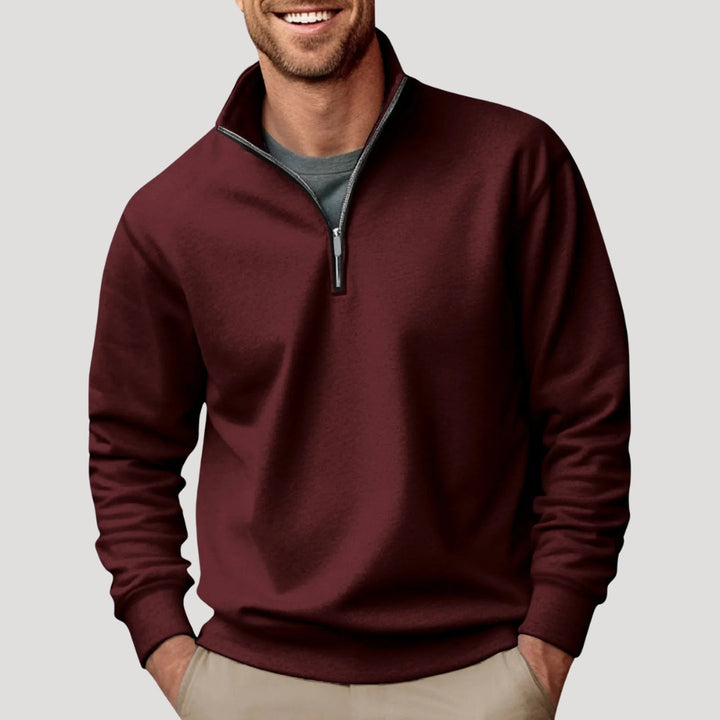 Relaxed Mens Jumper with Quarter-Zip in Brown