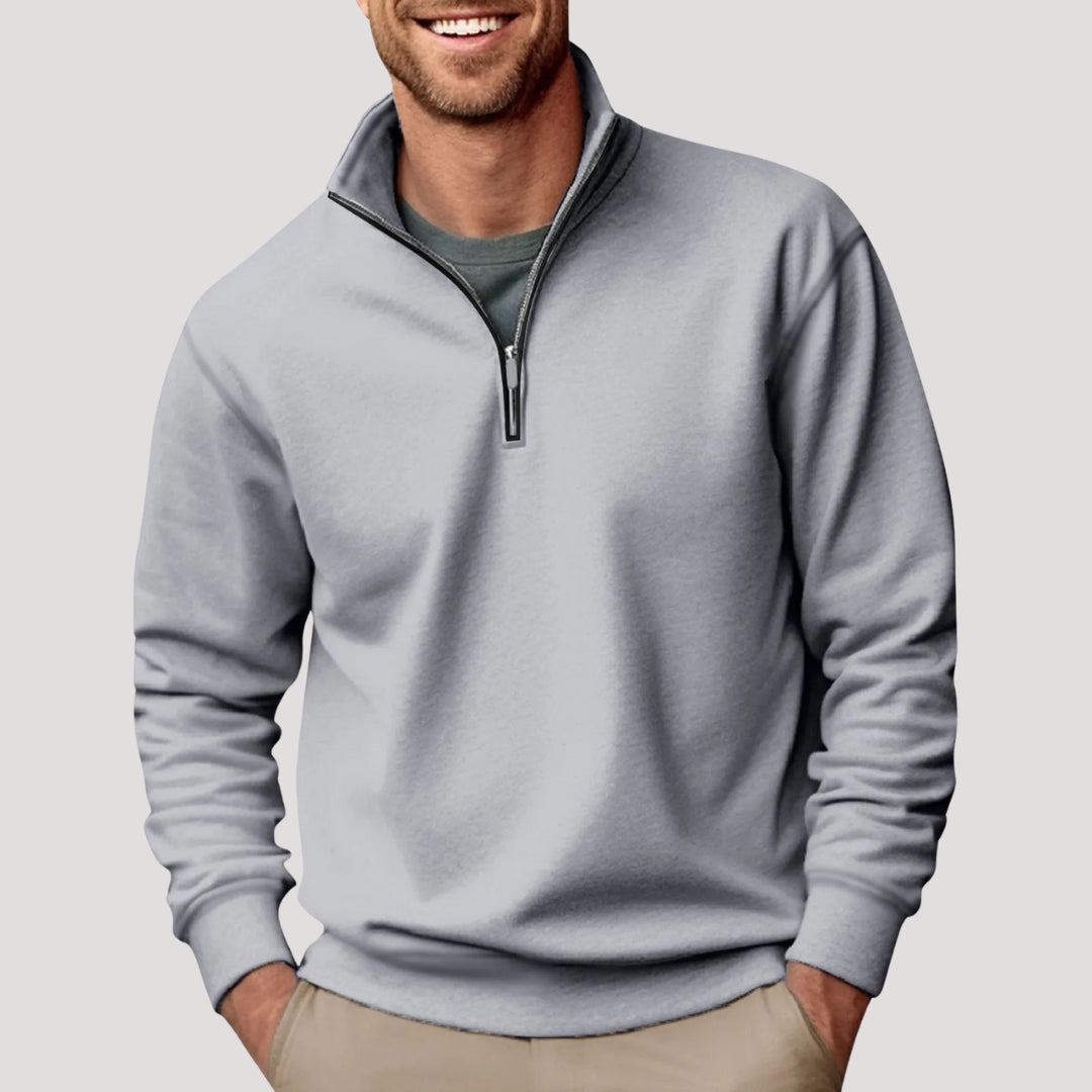 Relaxed Mens Jumper with Quarter-Zip in Grey