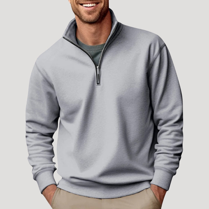 Relaxed Mens Jumper with Quarter-Zip in Grey
