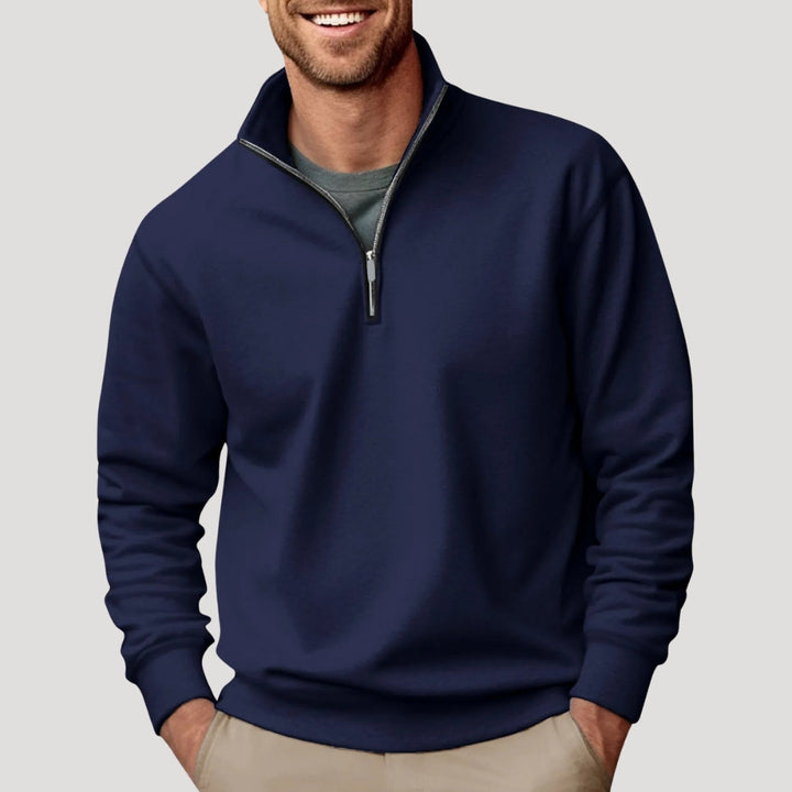 Relaxed Mens Jumper with Quarter-Zip in Navy