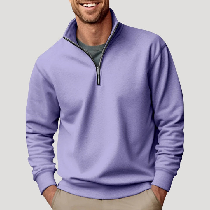 Relaxed Mens Jumper with Quarter-Zip in Purple