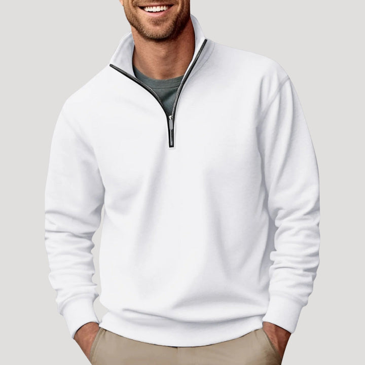 Relaxed Mens Jumper with Quarter-Zip in White