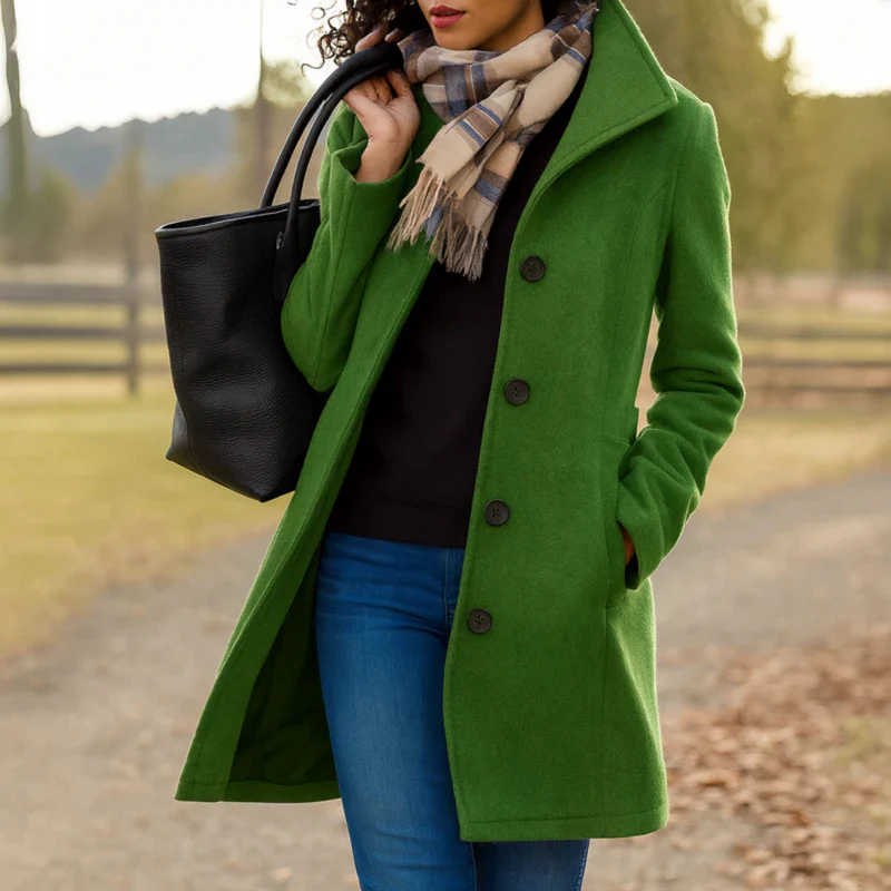 Relaxed Women's Jacket with Button Front in Moosgrün