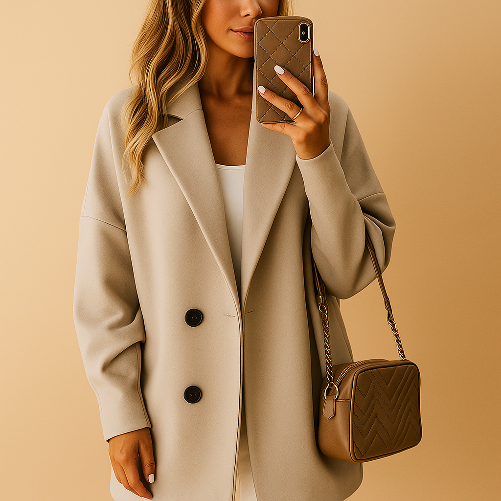 Relaxed Women's Trench Coat with Three-Quarter Sleeves in Khaki