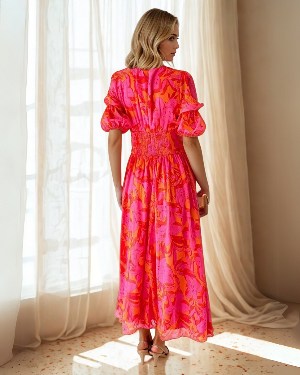 Rose Floral Summer Maxi Dress with Flutter Sleeves Foto 2