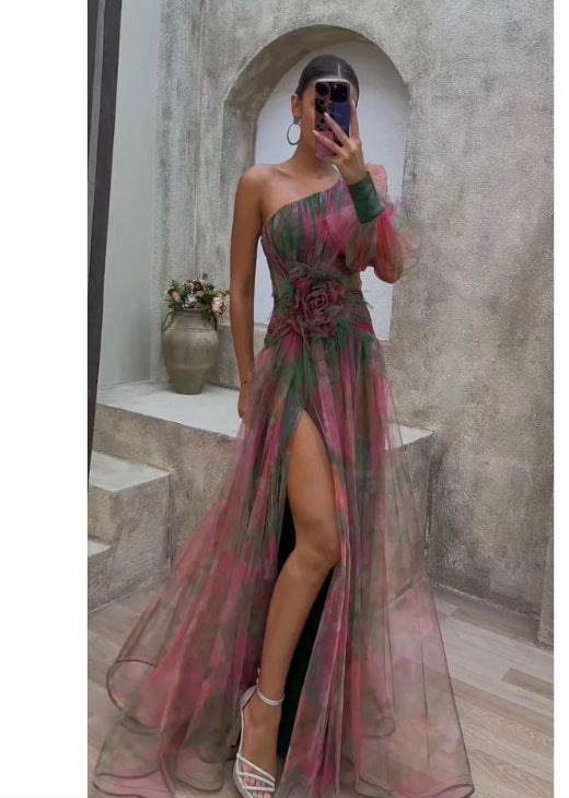 Scarlett Floral Print Evening Dress with Sheer Sleeves Foto 6