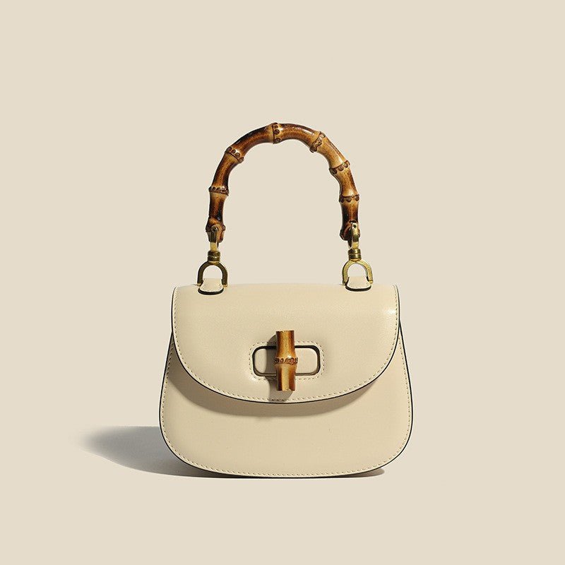 Structured Compact Leather Tote Bag for Women in Cream