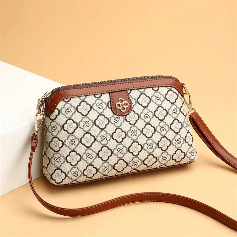 Structured Leather Tote Bag with Floral Design in Beige