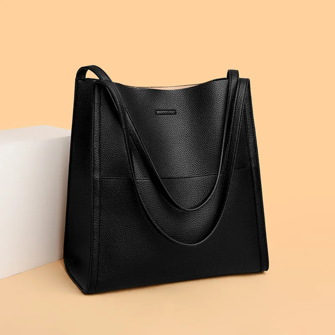 Structured Leather Tote Bag with Organized Pockets in Black