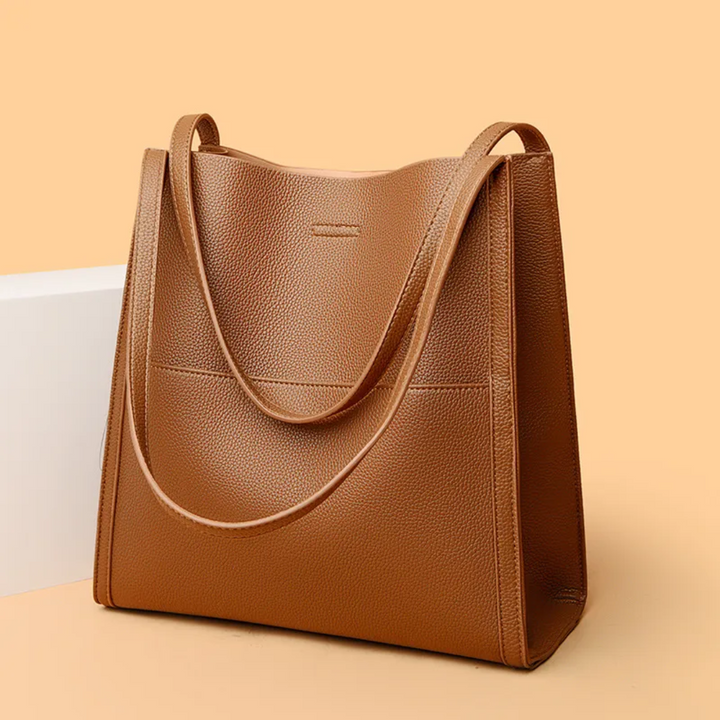Structured Leather Tote Bag with Organized Pockets in Brown 1