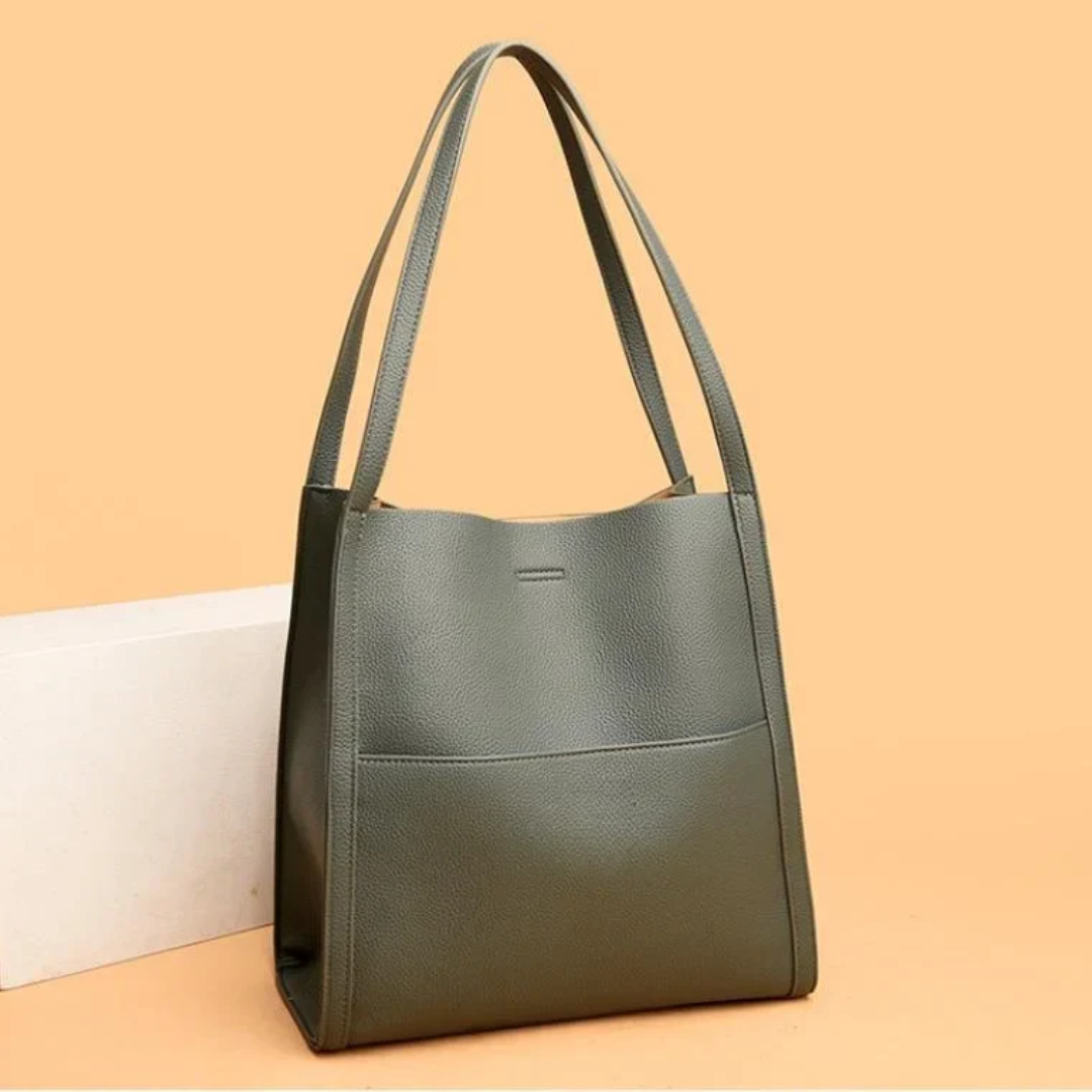 Structured Leather Tote Bag with Organized Pockets in Brown 3