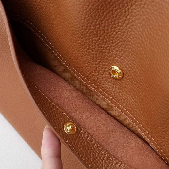 Structured Leather Tote Bag with Organized Pockets in Brown 4