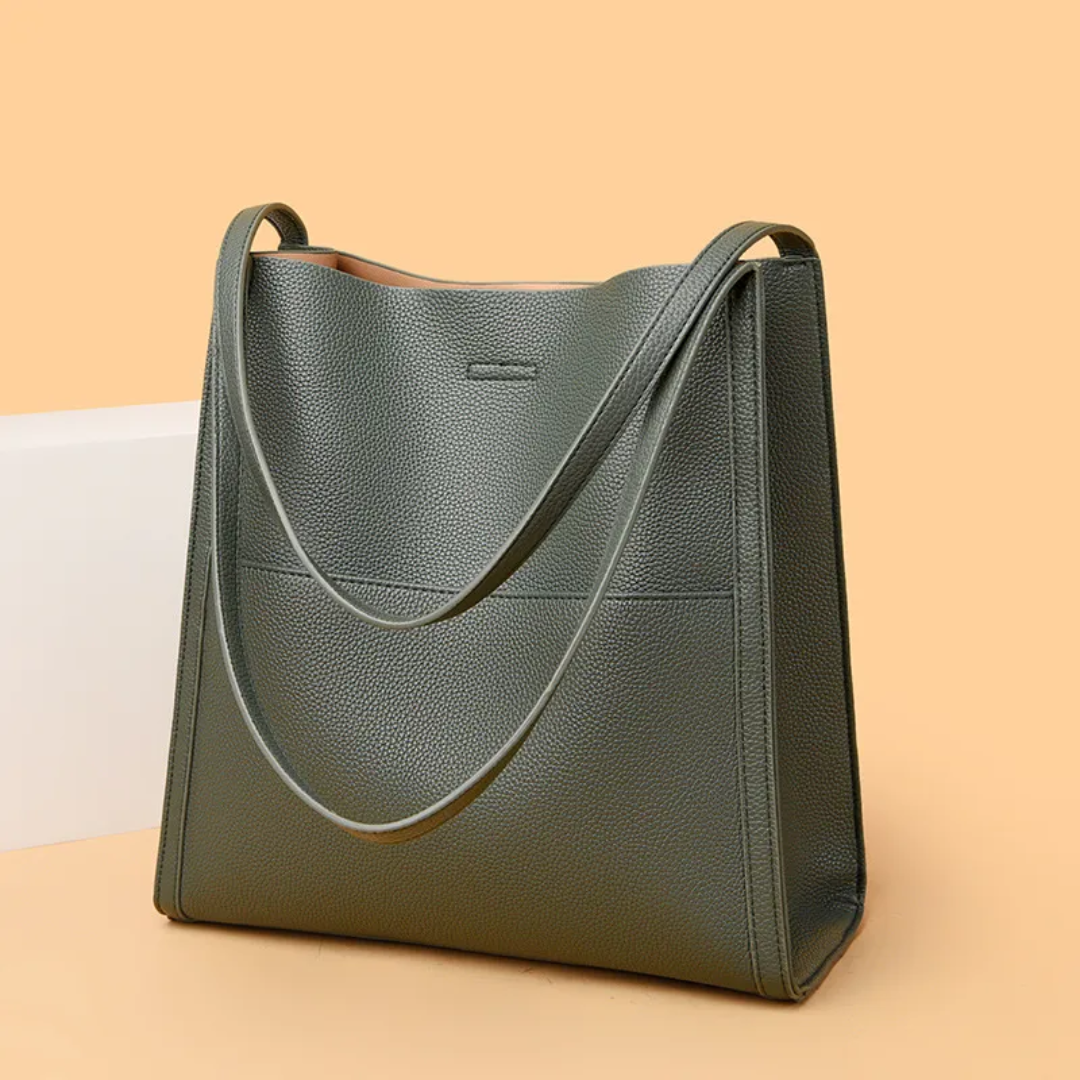 Structured Leather Tote Bag with Organized Pockets in Green