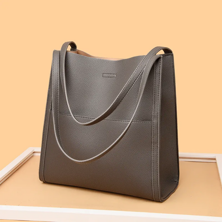 Structured Leather Tote Bag with Organized Pockets in Grey