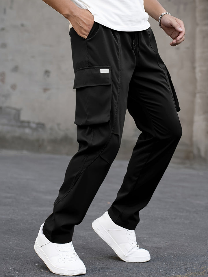Structured Men's Cargo Trousers with Utility Pockets in Black