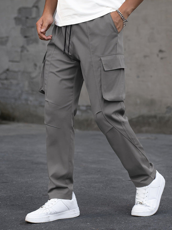 Structured Men's Cargo Trousers with Utility Pockets in Dark Grey