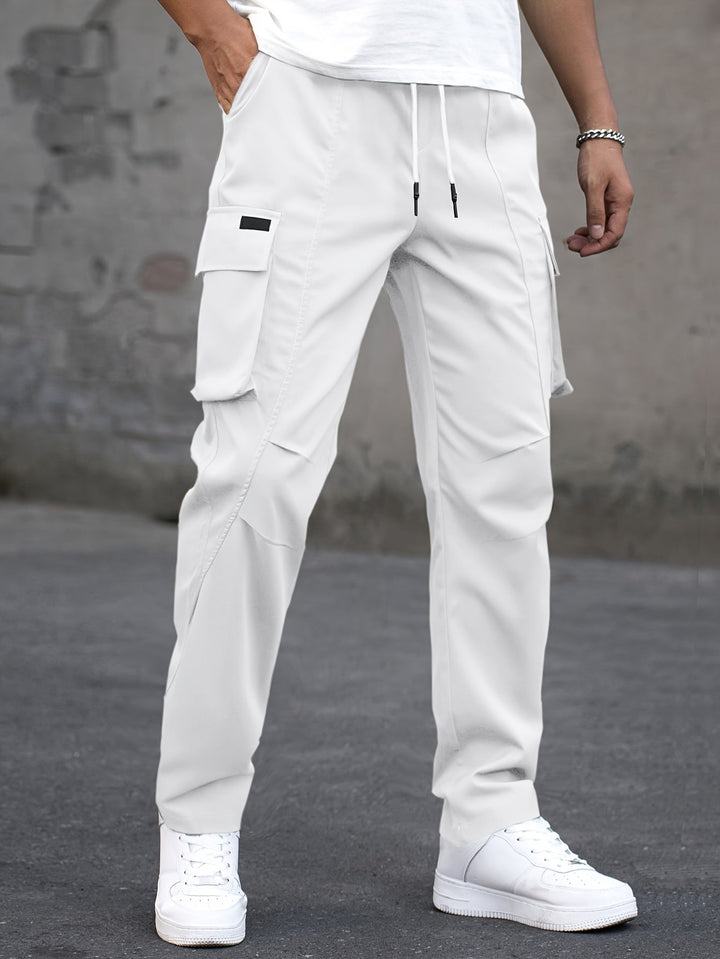Structured Men's Cargo Trousers with Utility Pockets in White