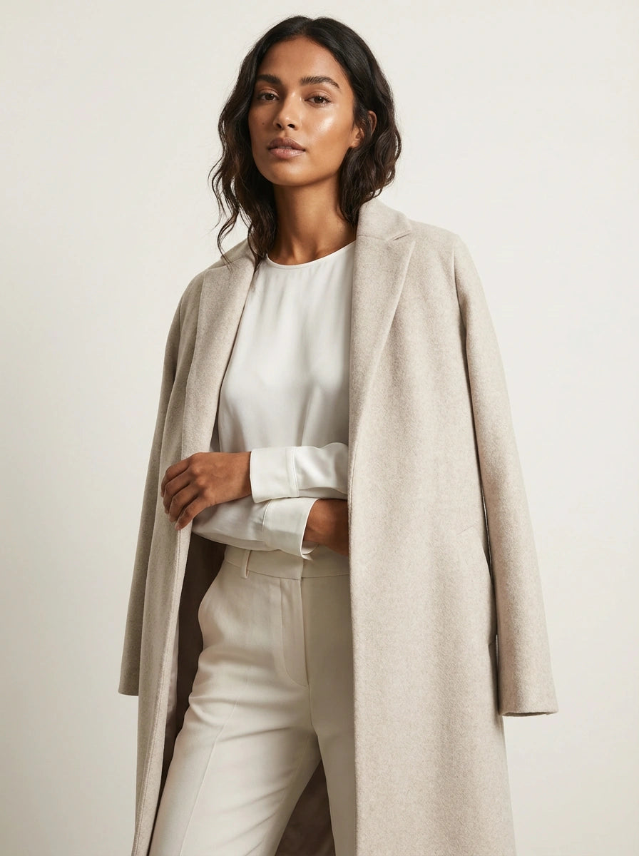 Structured Women's Wool Coat for Autumn in Beige