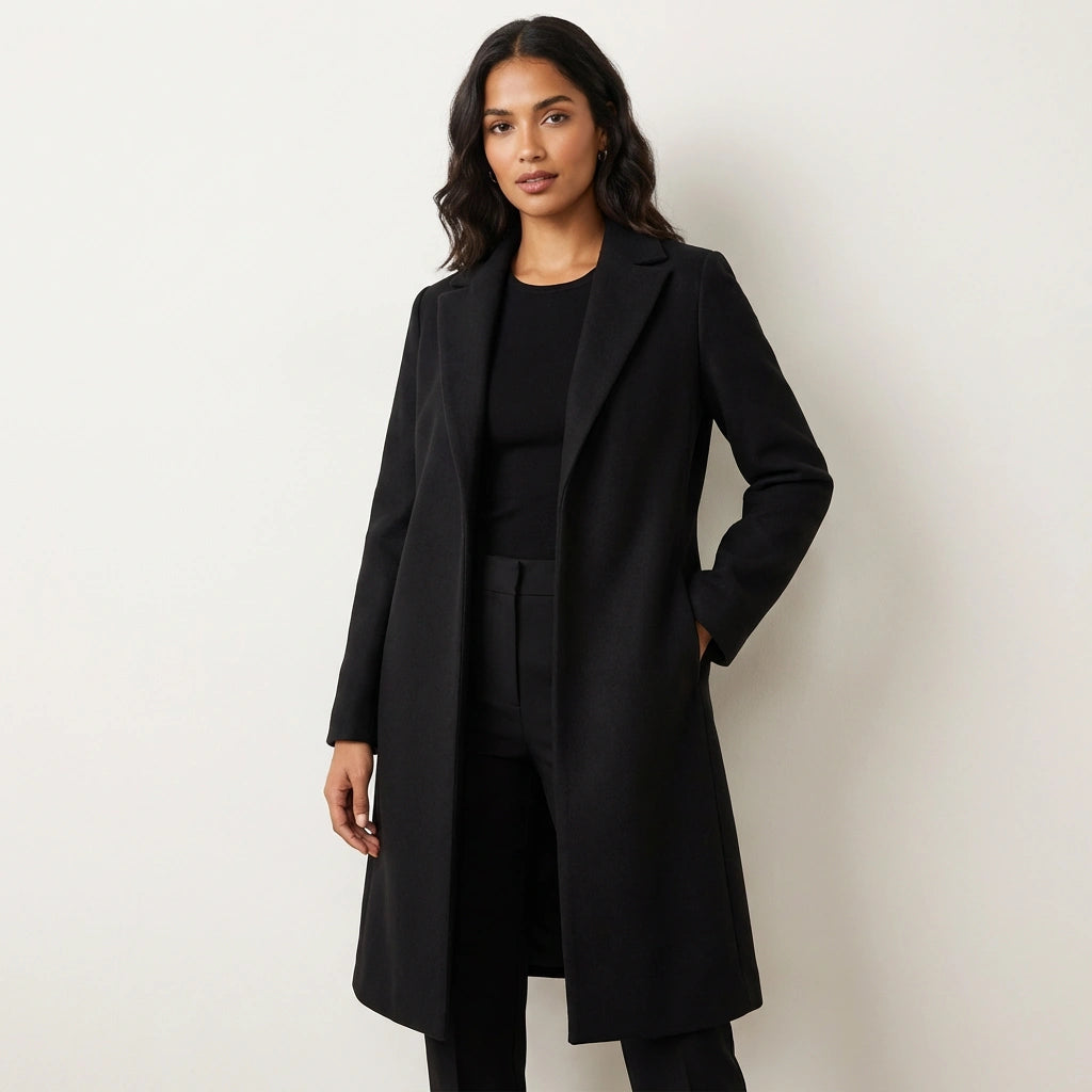 Structured Women's Wool Coat for Autumn in Black