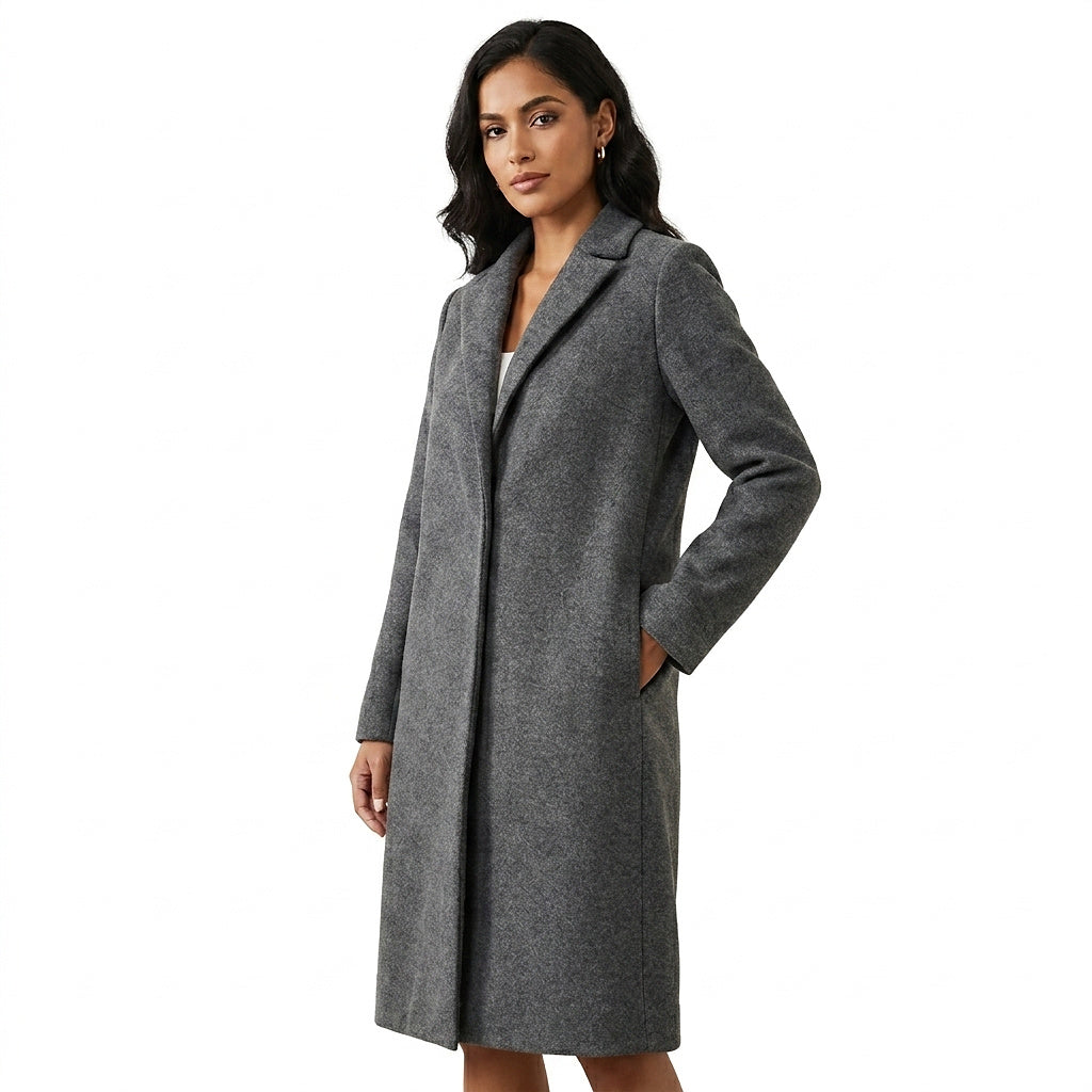 Structured Women's Wool Coat for Autumn in Grey