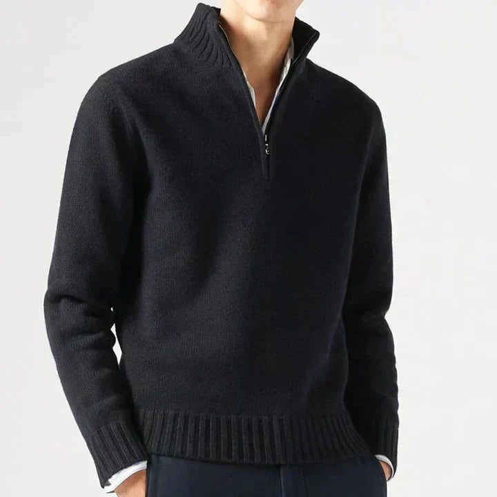Tailored Men's Jumper with Half-Zip in Black