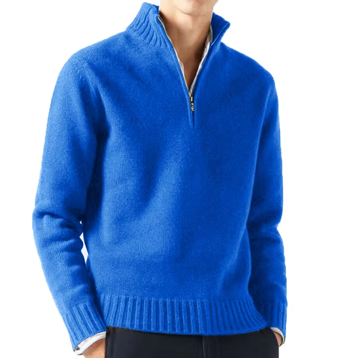 Tailored Men's Jumper with Half-Zip in Blue