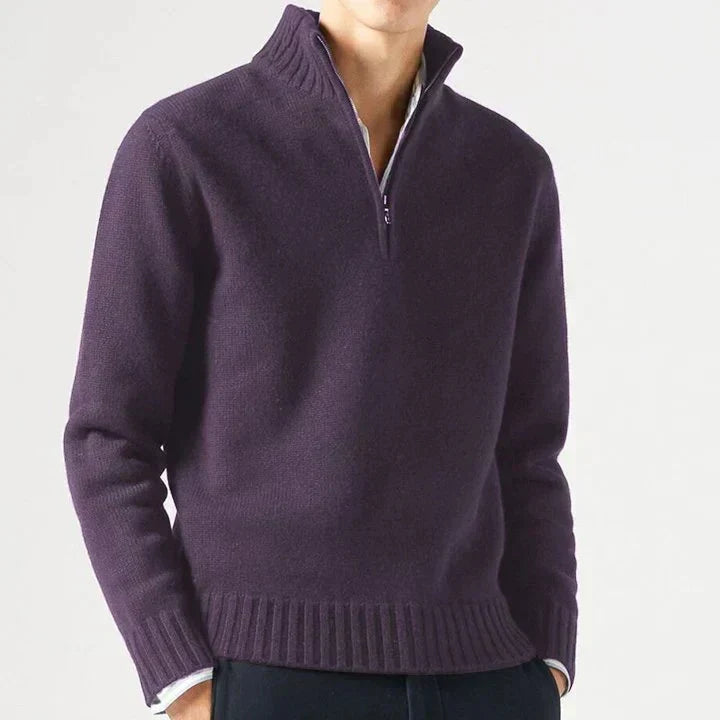 Tailored Men's Jumper with Half-Zip in Violett