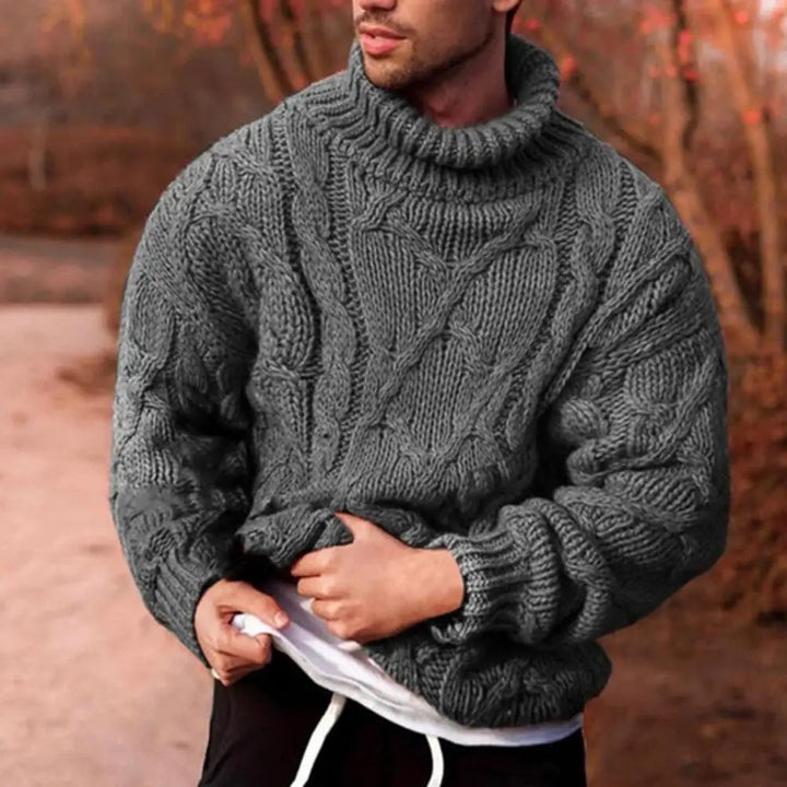 Turtleneck Thick Knit Mens Jumper for Christmas in Grey