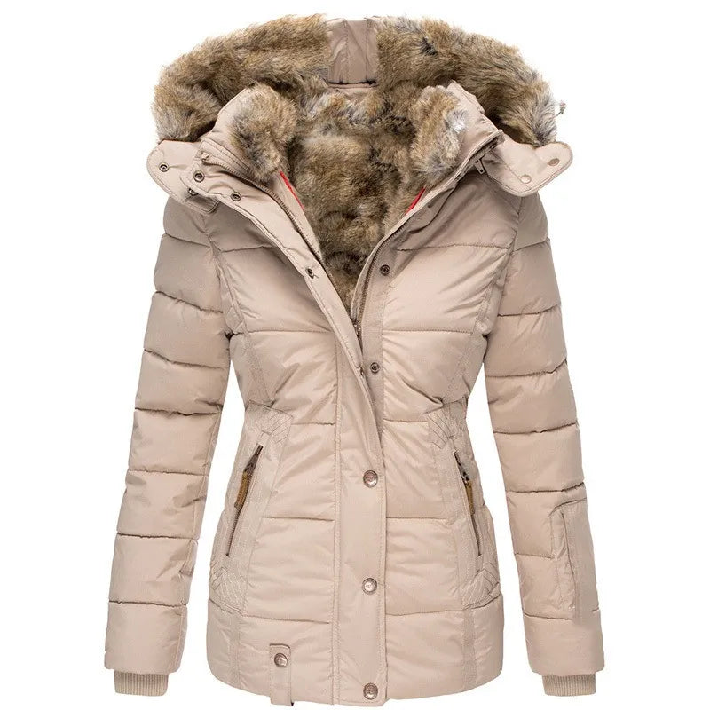 Versatile Women's Winter Puffer Jacket in Beige