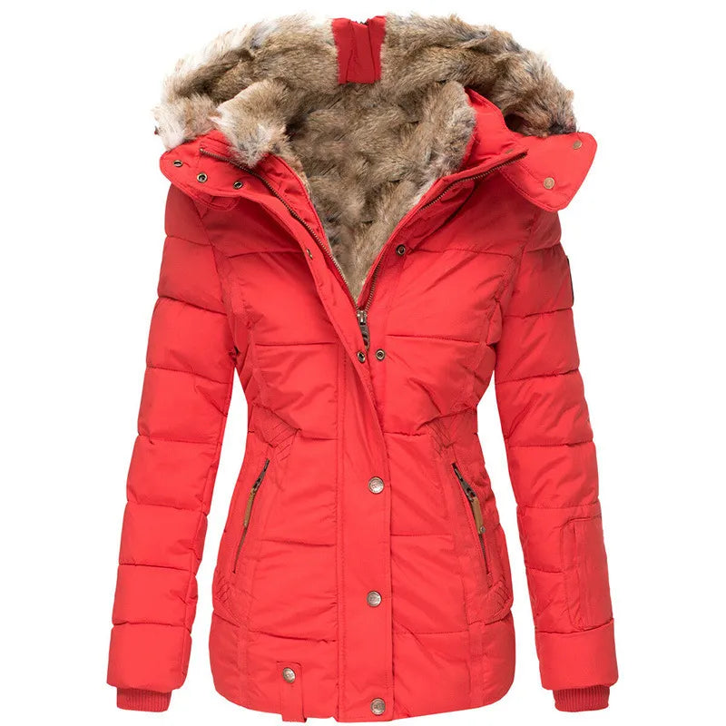 Versatile Women's Winter Puffer Jacket in Red