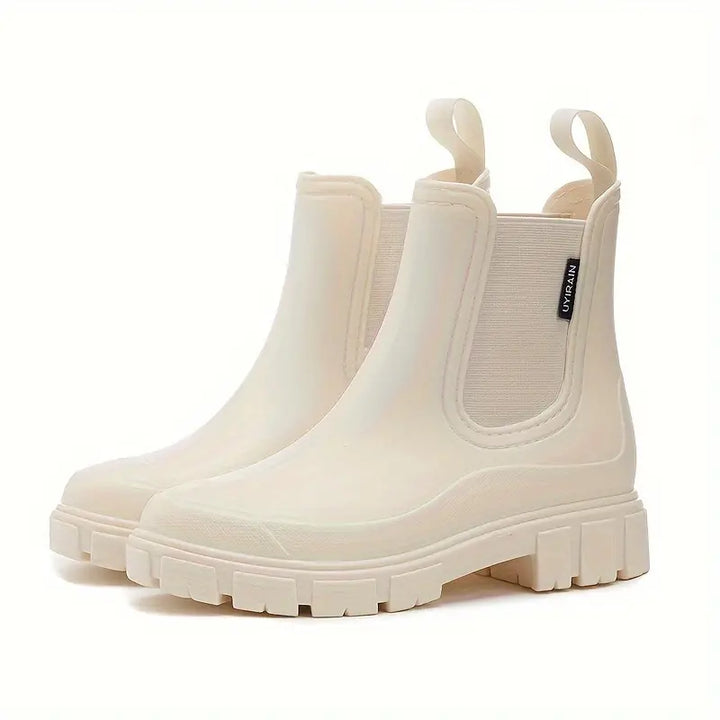 Waterproof Women's Knee High Boots Chelsea Slip-On in Beige