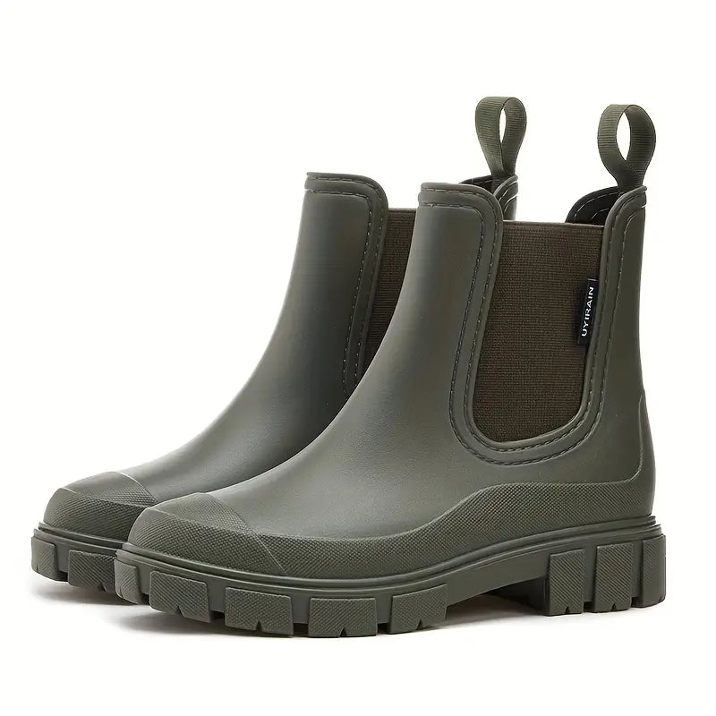Waterproof Women's Knee High Boots Chelsea Slip-On in Green