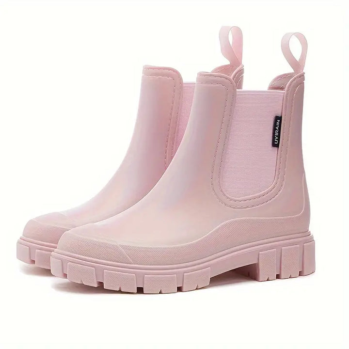Waterproof Women's Knee High Boots Chelsea Slip-On in Pink