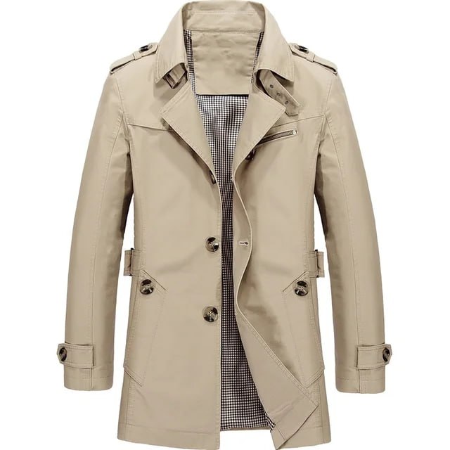 Windproof Men's Autumn Coat in Vintage Style in Beige