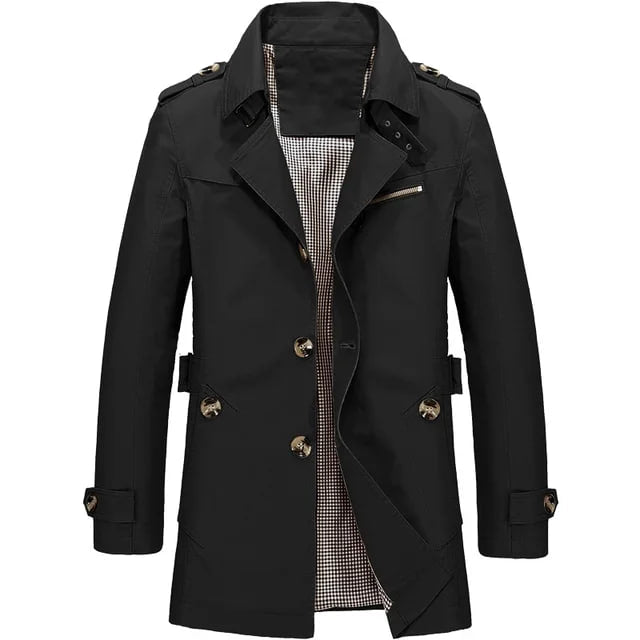 Windproof Men's Autumn Coat in Vintage Style in Black