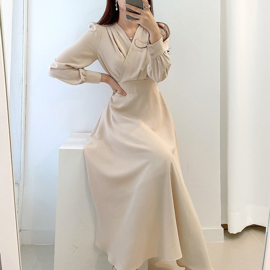 Women's A-Line Midi Party Dress for Autumn
