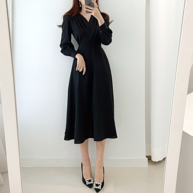 Women's A-Line Midi Party Dress for Autumn (6)