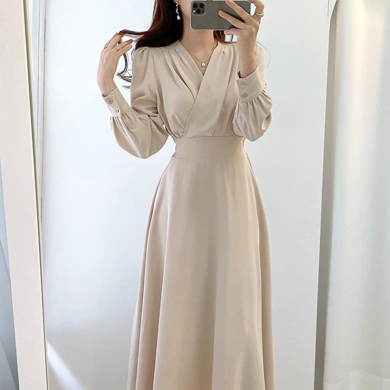 Women's A-Line Midi Party Dress for Autumn in Aprikose