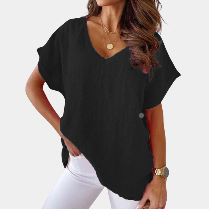 Women's Airy Linen Blouse for Summer in Black