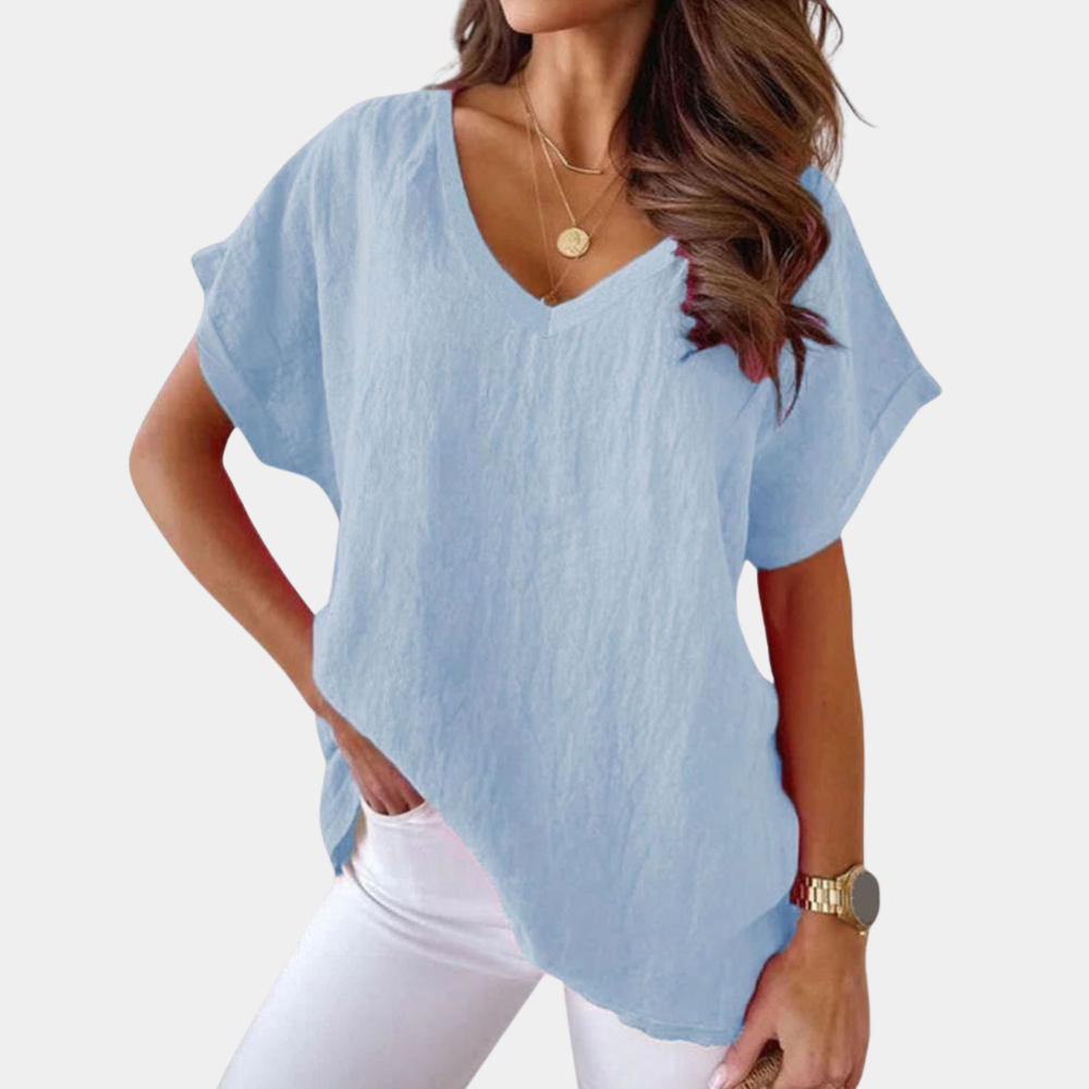 Women's Airy Linen Blouse for Summer in Blue