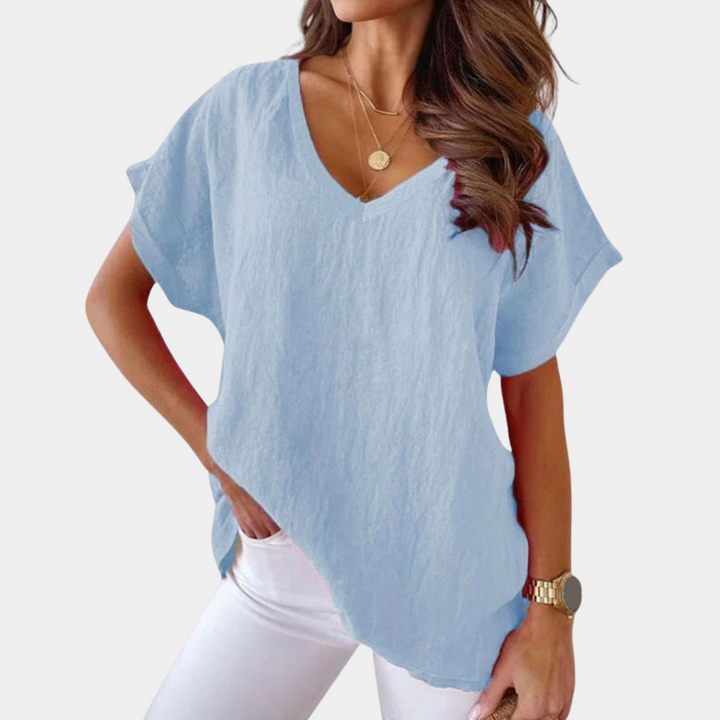 Women's Airy Linen Blouse for Summer in Blue