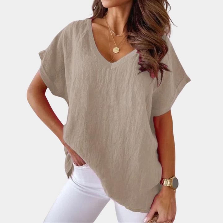 Women's Airy Linen Blouse for Summer in Khaki 2