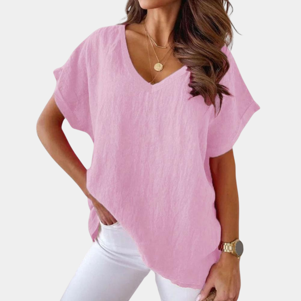 Women's Airy Linen Blouse for Summer in Light Pink