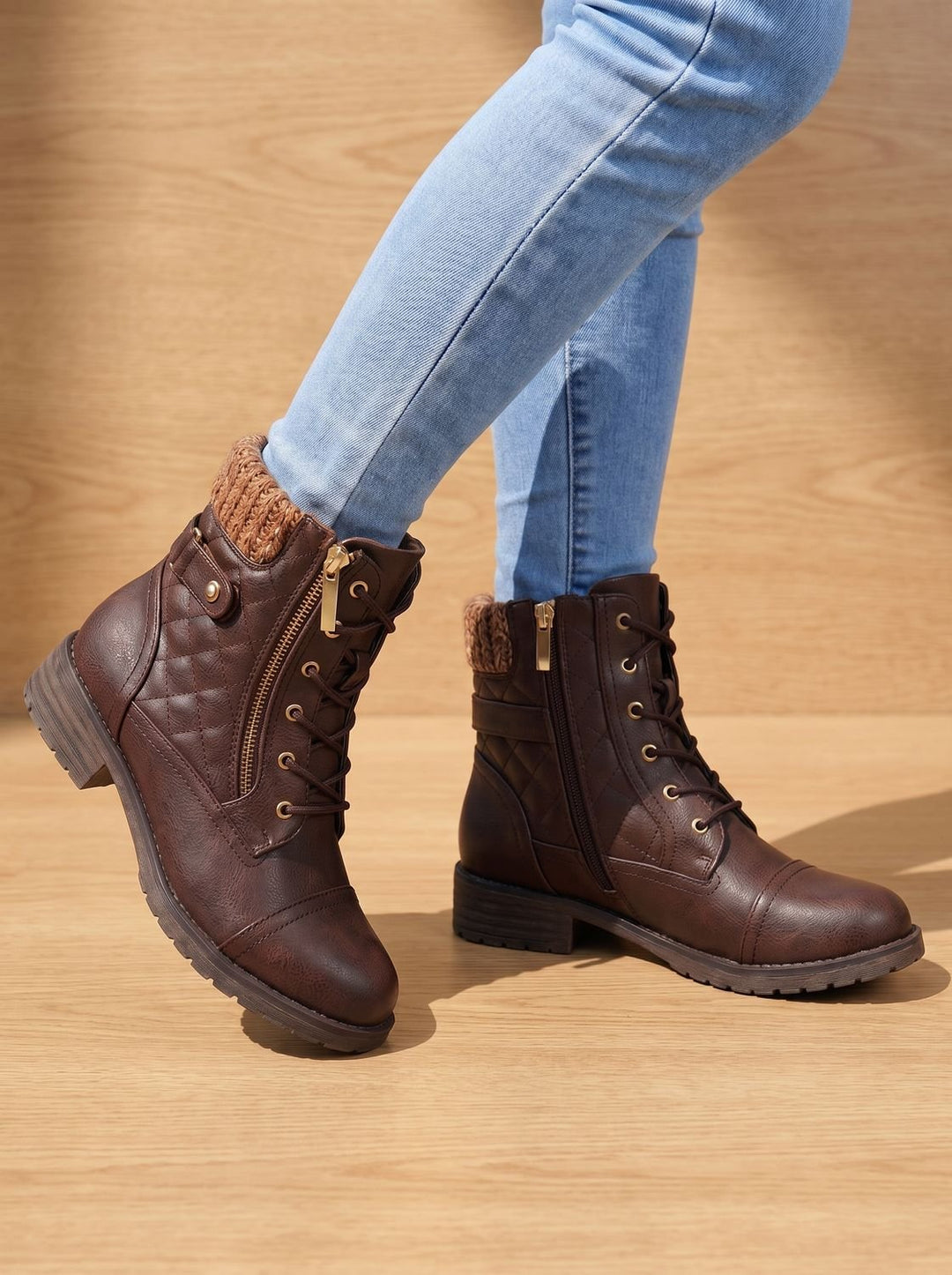 Women's Ankle Boots, Quilted Lace-Up with Block Heel (10)