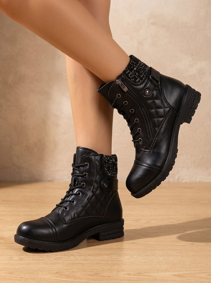 Women's Ankle Boots, Quilted Lace-Up with Block Heel (12)