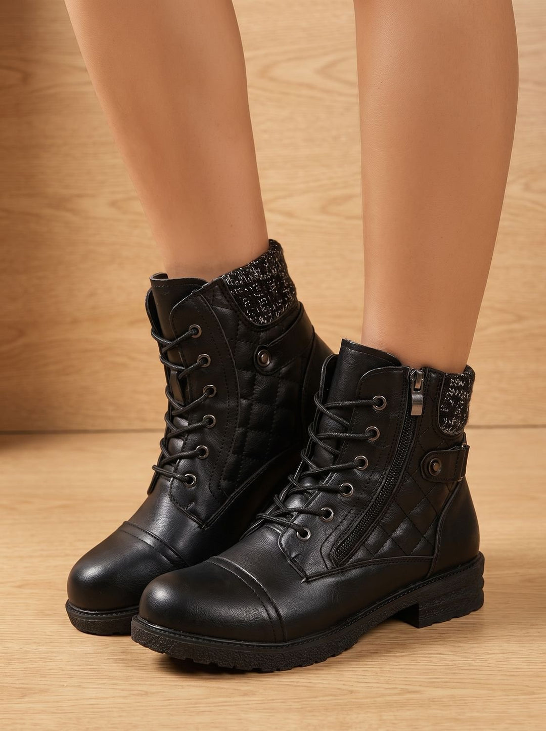 Women's Ankle Boots, Quilted Lace-Up with Block Heel (13)