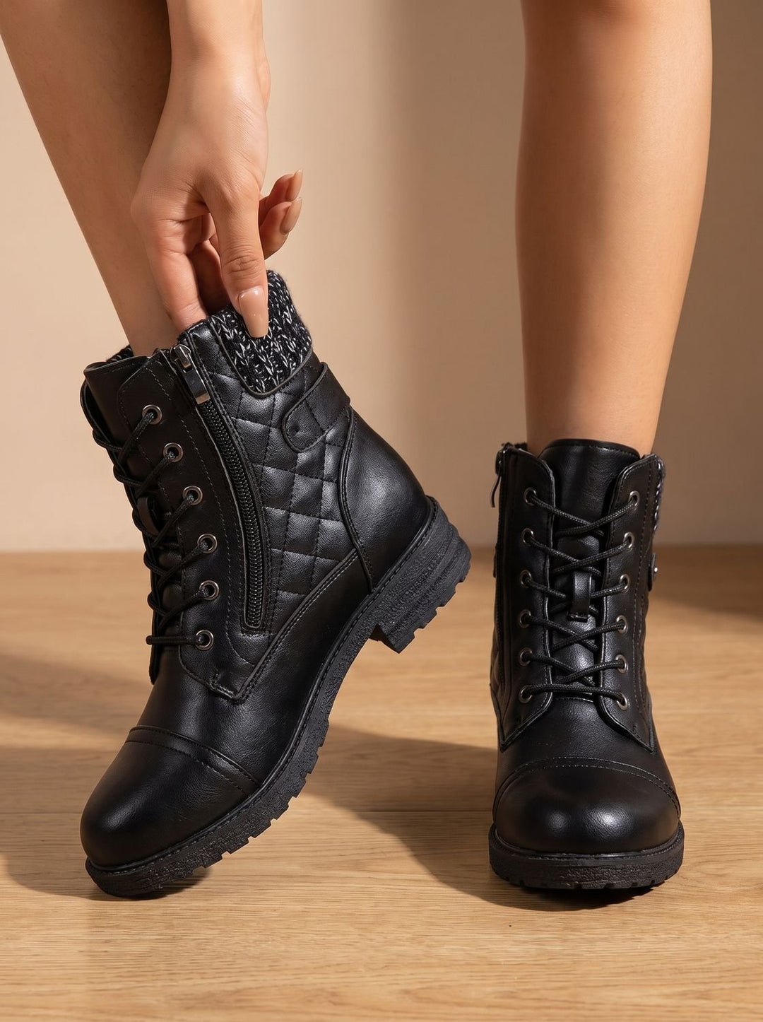Women's Ankle Boots, Quilted Lace-Up with Block Heel (15)
